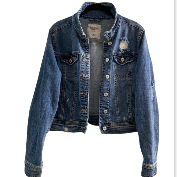 Mossimo  Cotton Spandex Distress Denim Trucker Classic Jacket Size M - Picture 5 of 9
